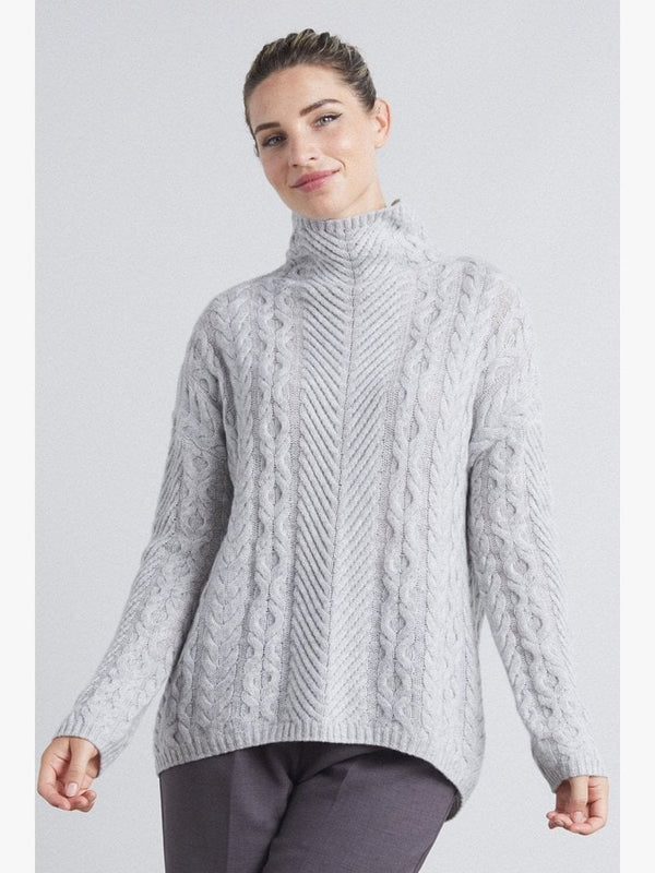 Cashmere High Neck Foggy Cable Sweater