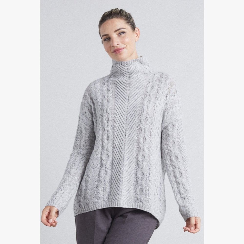 Cashmere High Neck Foggy Cable Sweater