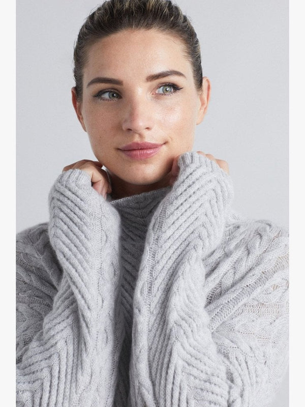 Cashmere High Neck Foggy Cable Sweater