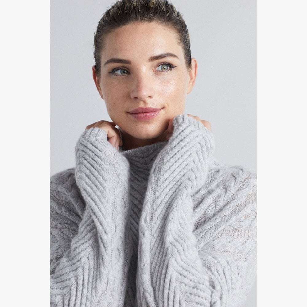 Cashmere High Neck Foggy Cable Sweater