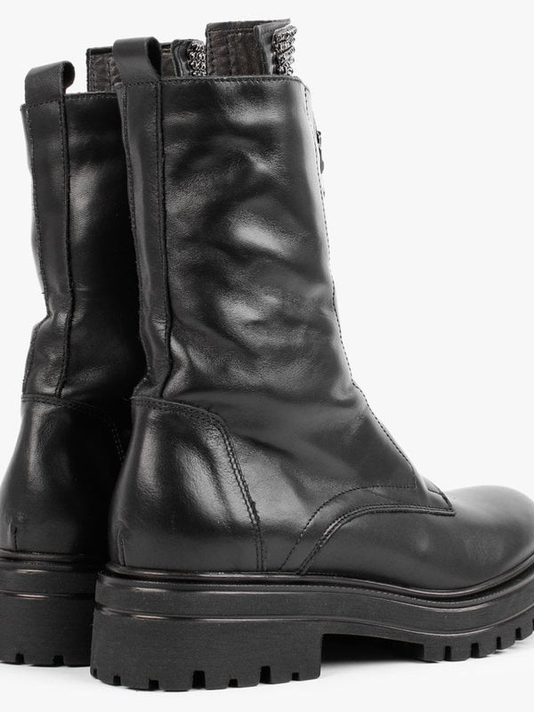 Sanzip Black Leather Diamante Embellished Ankle Boots