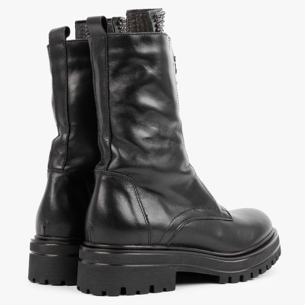 Sanzip Black Leather Diamante Embellished Ankle Boots