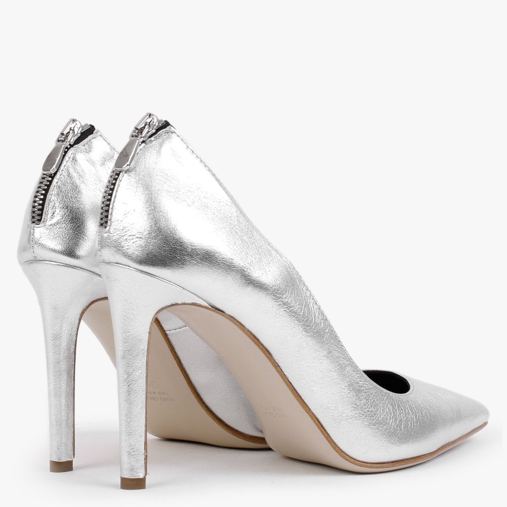 Nippy Silver Metallic Leather Court Shoes