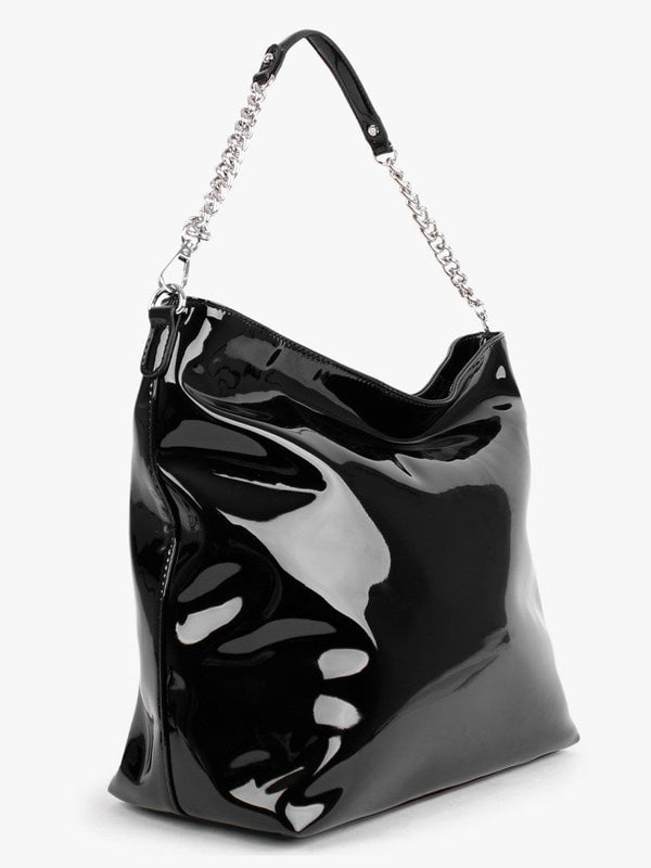 Daisy Black Patent Hobo Bag