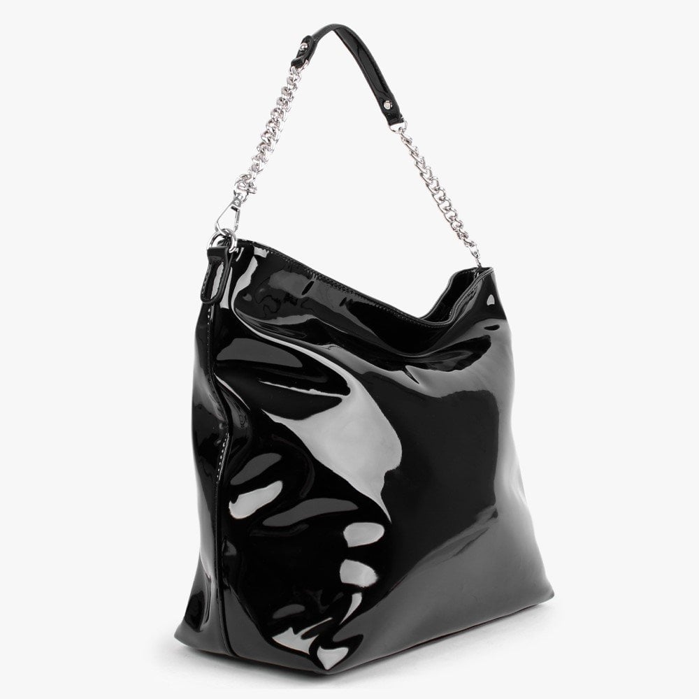 Daisy Black Patent Hobo Bag