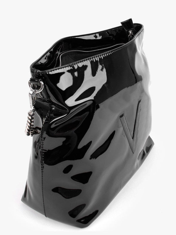 Daisy Black Patent Hobo Bag