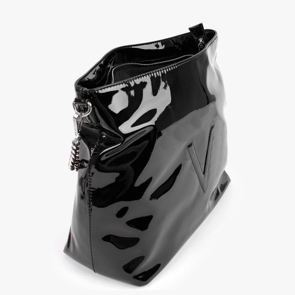 Daisy Black Patent Hobo Bag