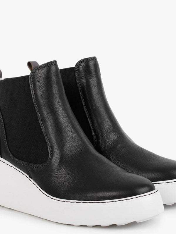 Dacy Black Leather Wedge Ankle Boots
