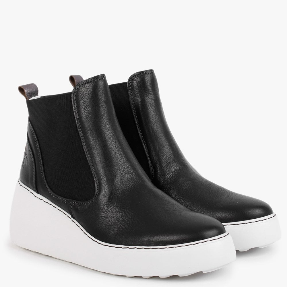 Dacy Black Leather Wedge Ankle Boots