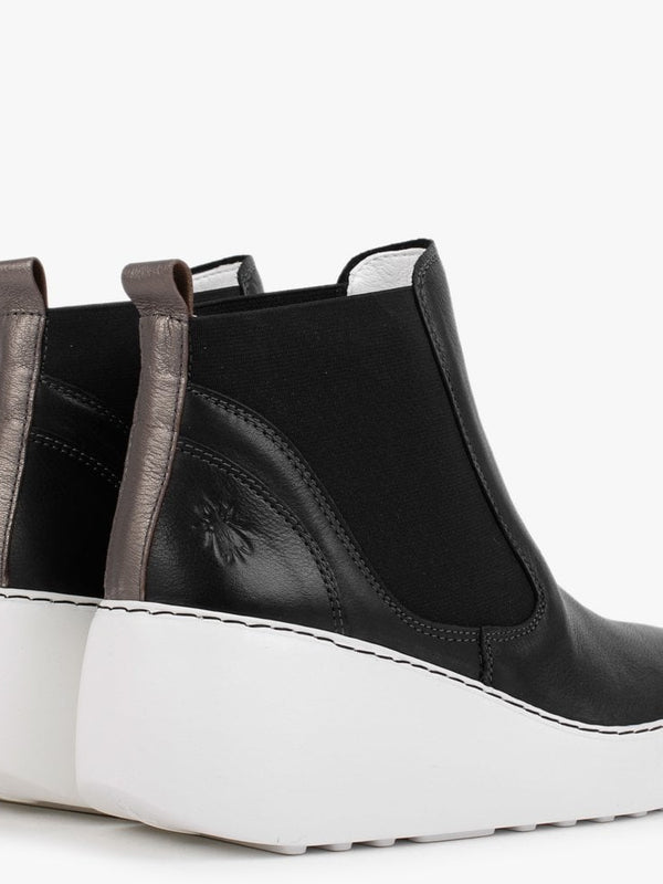 Dacy Black Leather Wedge Ankle Boots