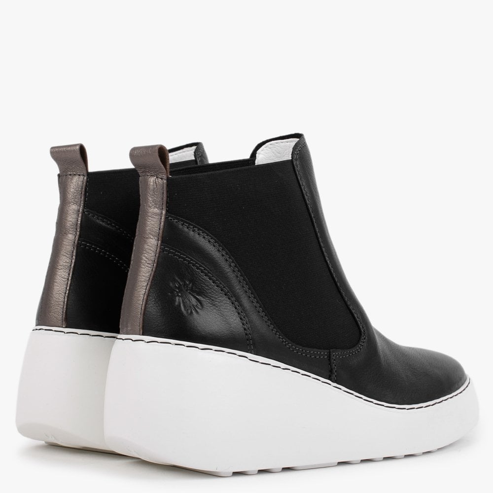 Dacy Black Leather Wedge Ankle Boots