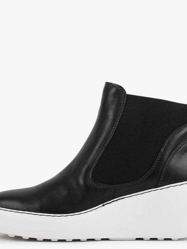 Dacy Black Leather Wedge Ankle Boots