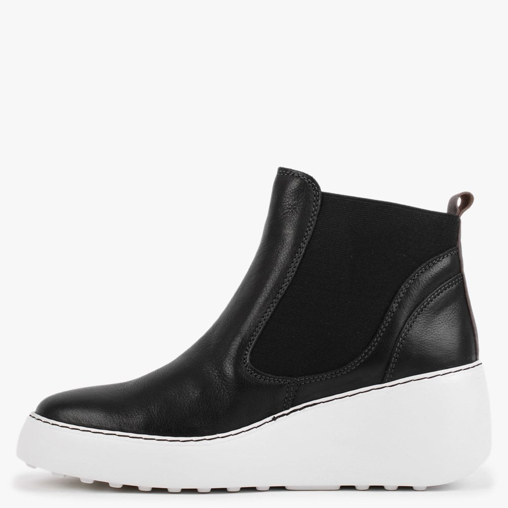 Dacy Black Leather Wedge Ankle Boots