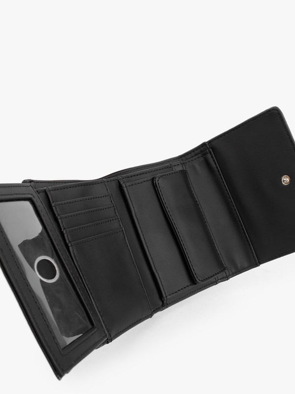 Small Helaina Black Stamp Logo Trifold Wallet