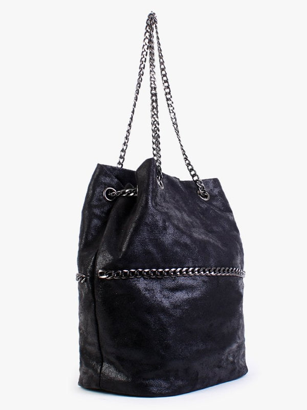Black Metallic Leather Shoulder Bag