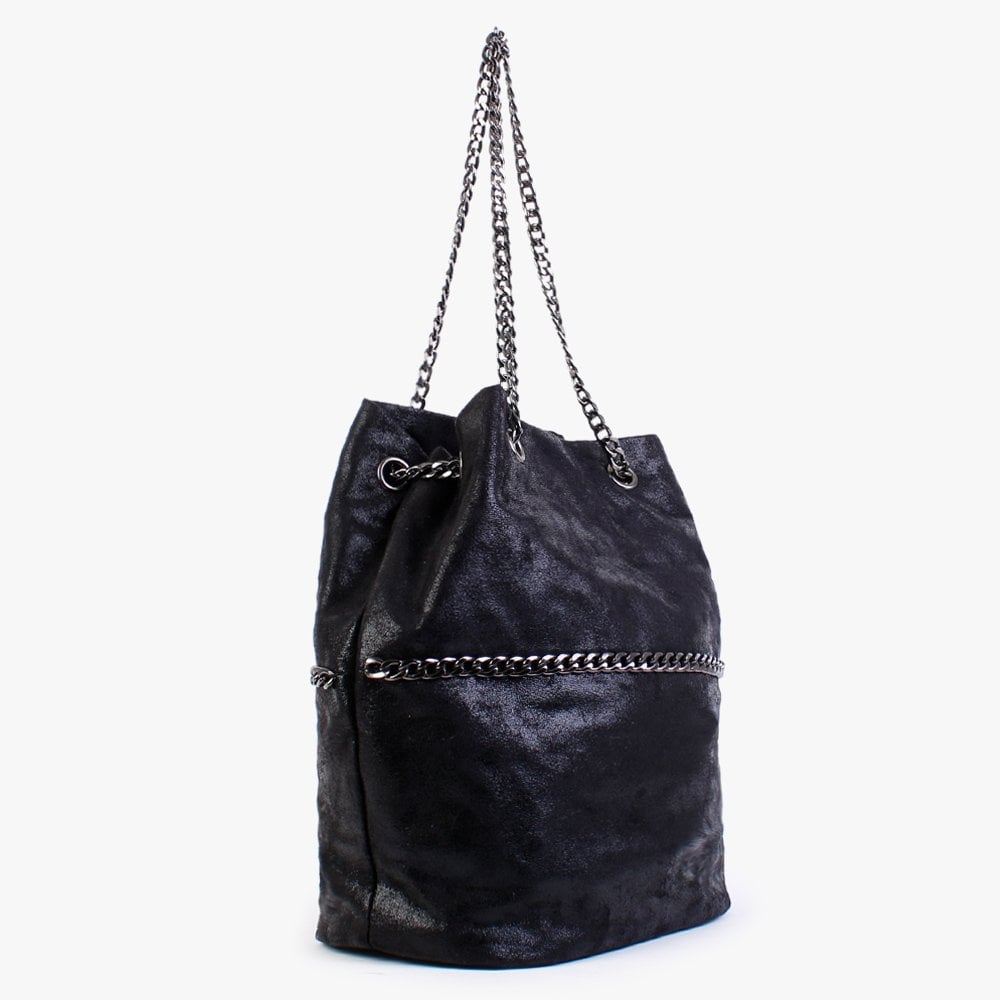 Black Metallic Leather Shoulder Bag
