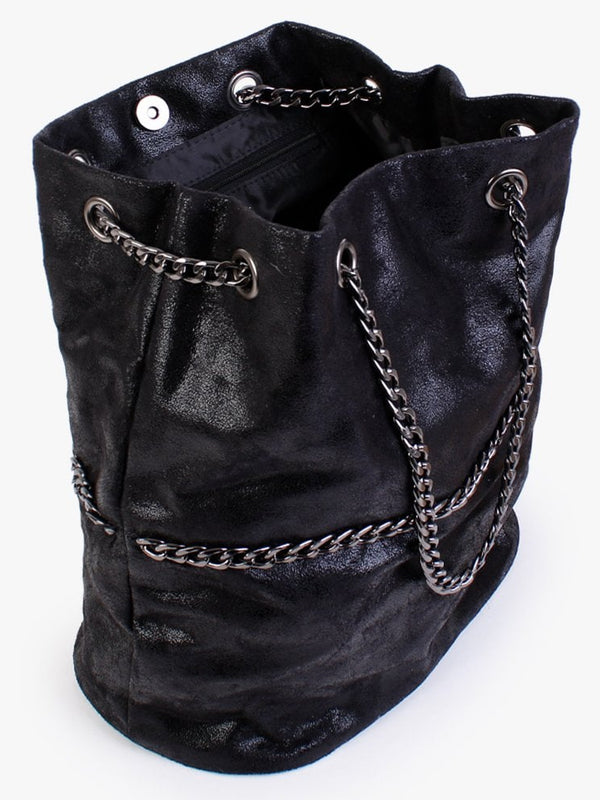 Black Metallic Leather Shoulder Bag
