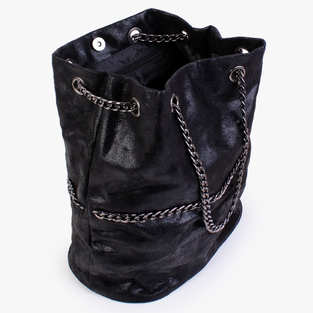 Black Metallic Leather Shoulder Bag