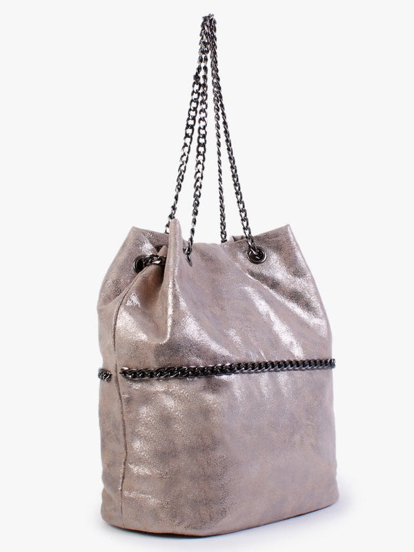 Grey Metallic Leather Shoulder Bag
