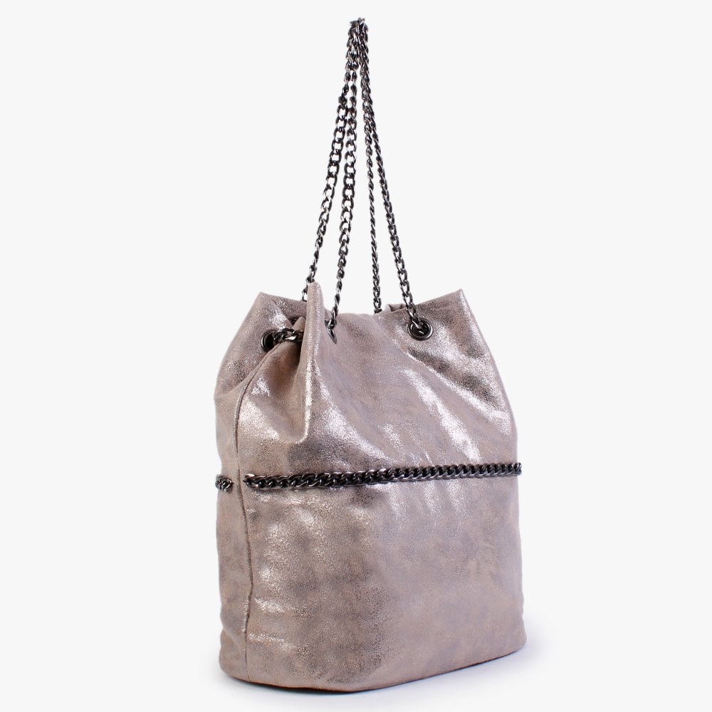 Grey Metallic Leather Shoulder Bag