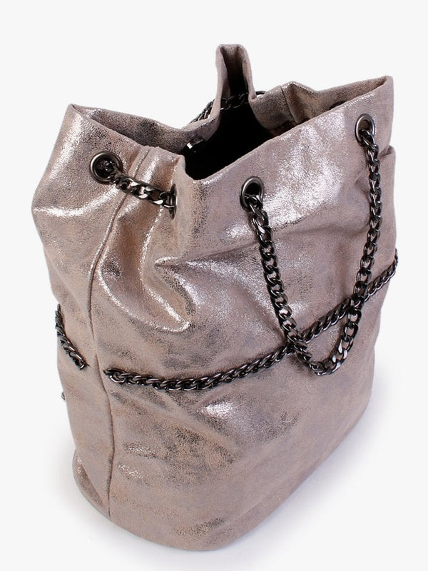 Grey Metallic Leather Shoulder Bag