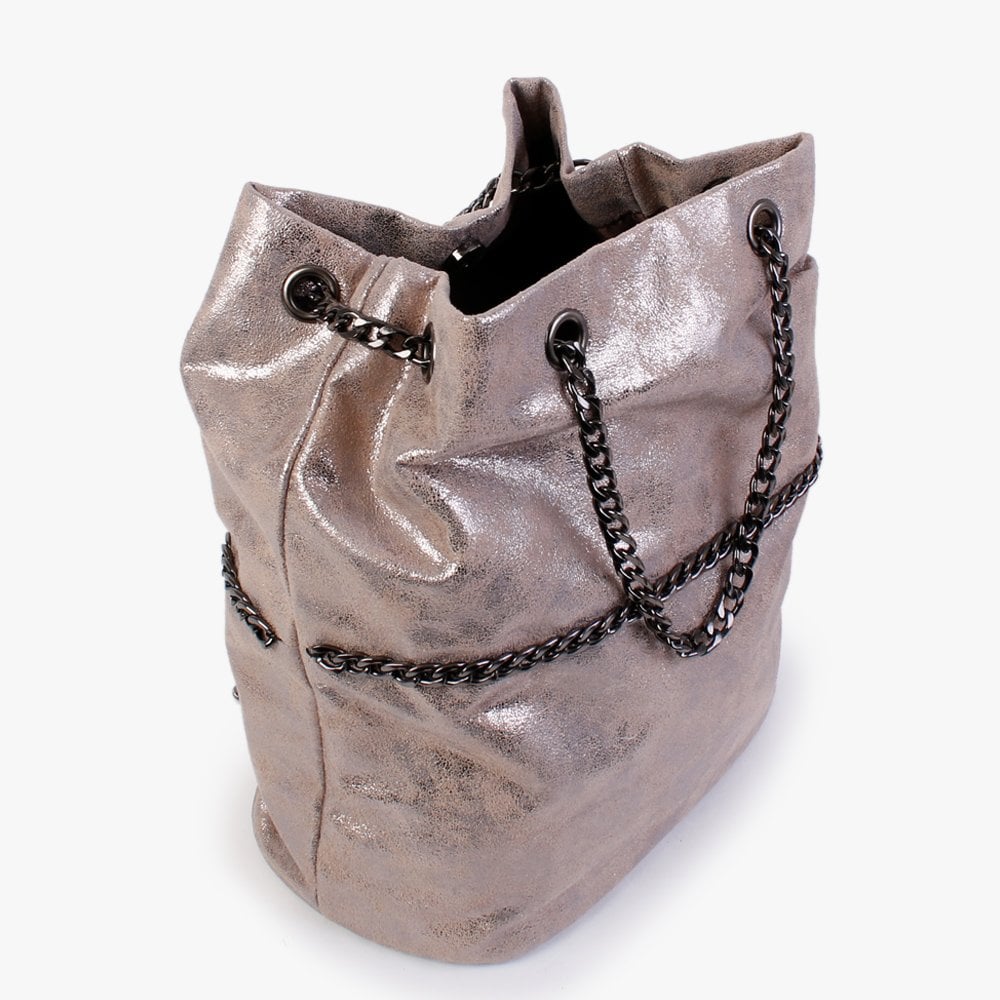Grey Metallic Leather Shoulder Bag
