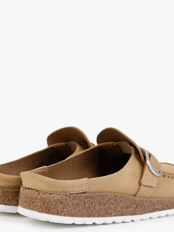 Buckley Latte Cream Nubuck Leather Backless Moccasins