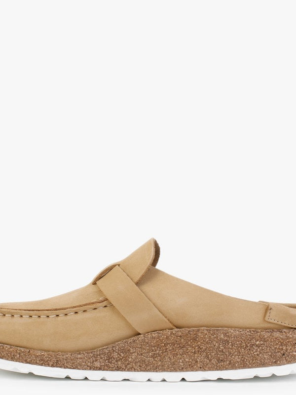 Buckley Latte Cream Nubuck Leather Backless Moccasins