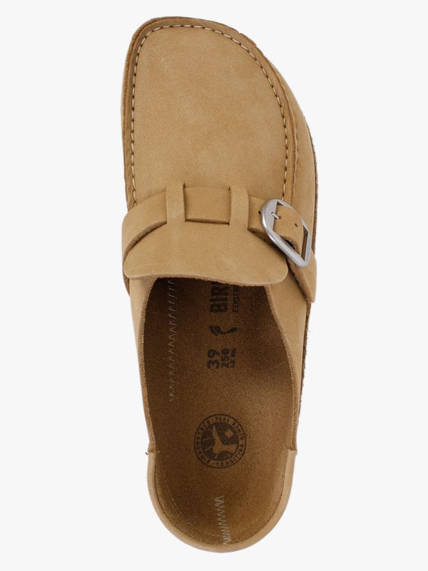 Buckley Latte Cream Nubuck Leather Backless Moccasins