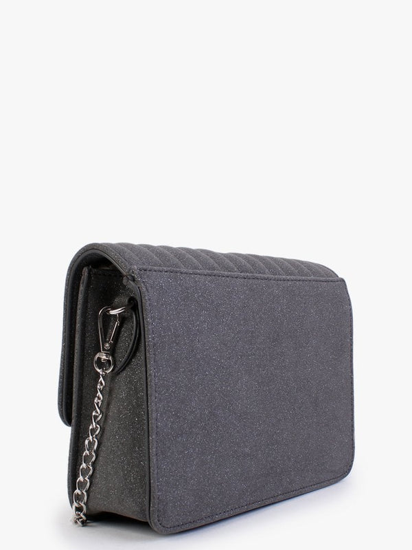 Grey Quilted Glitter Cross-Body Bag