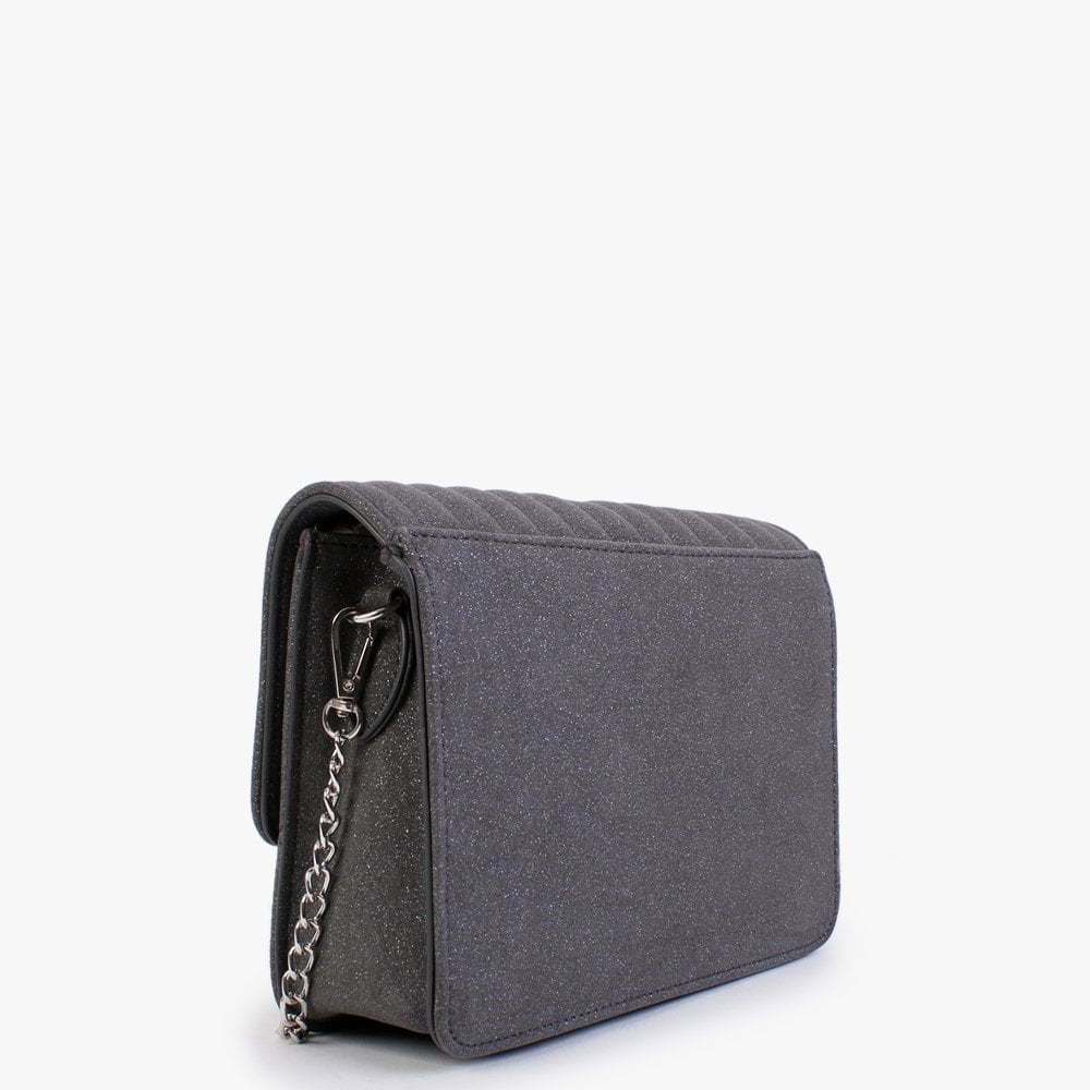 Grey Quilted Glitter Cross-Body Bag