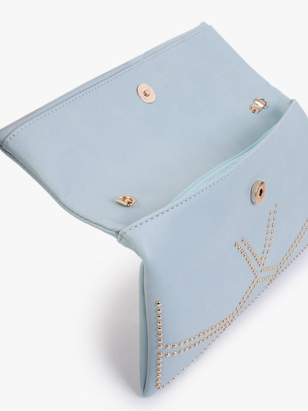 Blue Studded Clutch Bag