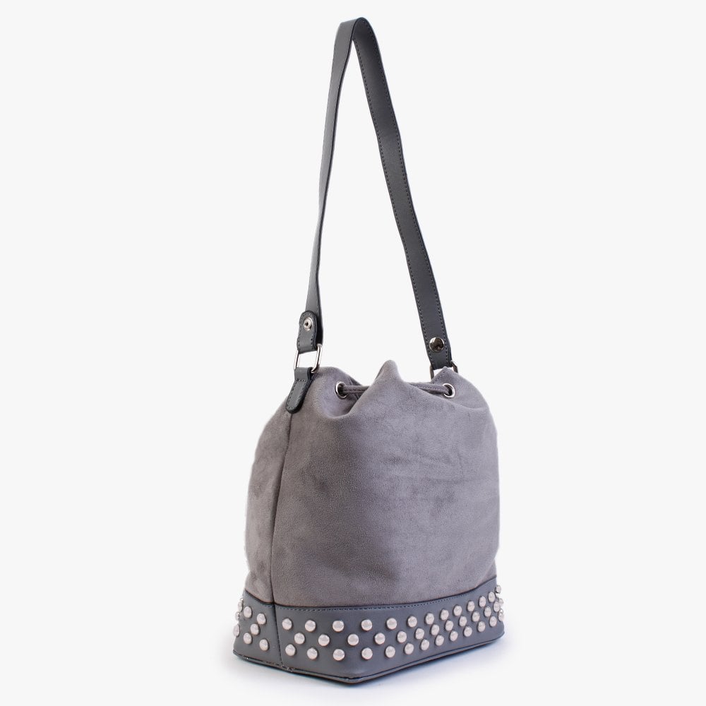 Grey Suedette Duffle Bag