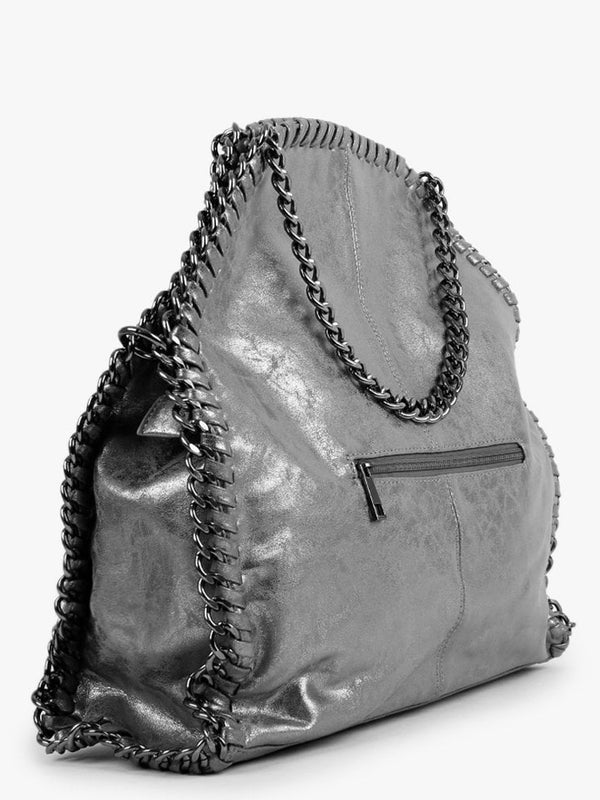 Large Pewter Metallic Chain Two Way Bag
