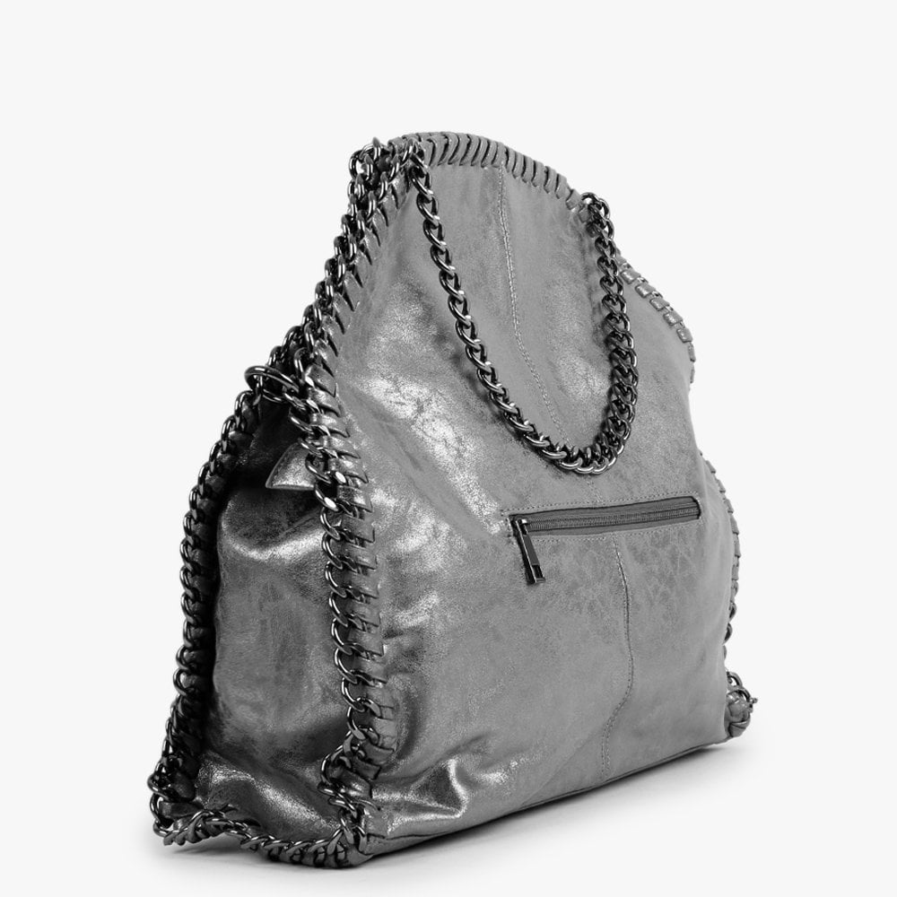 Large Pewter Metallic Chain Two Way Bag