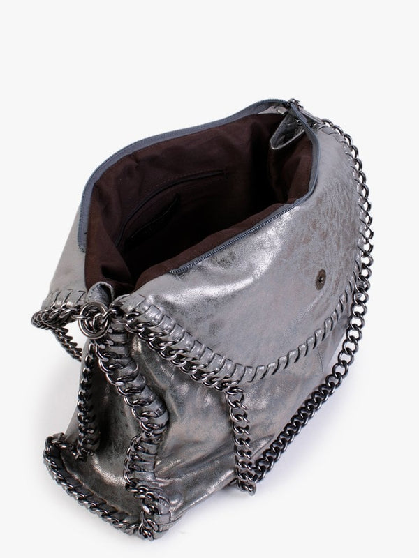 Large Pewter Metallic Chain Two Way Bag