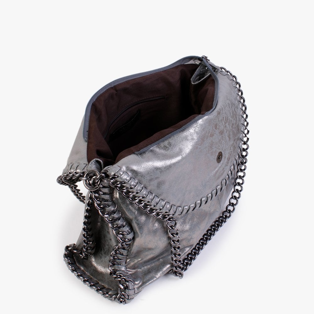Large Pewter Metallic Chain Two Way Bag