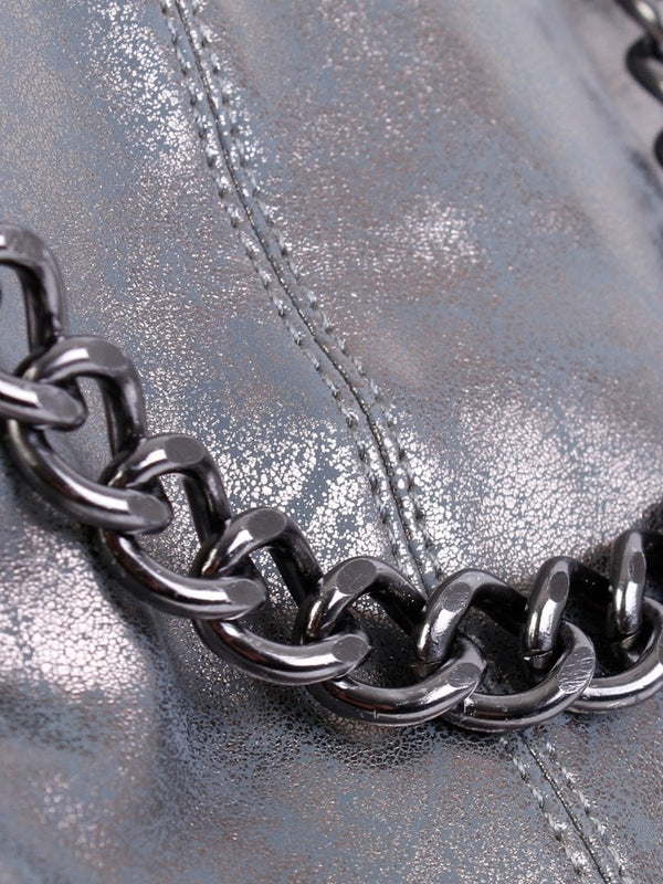 Large Pewter Metallic Chain Two Way Bag