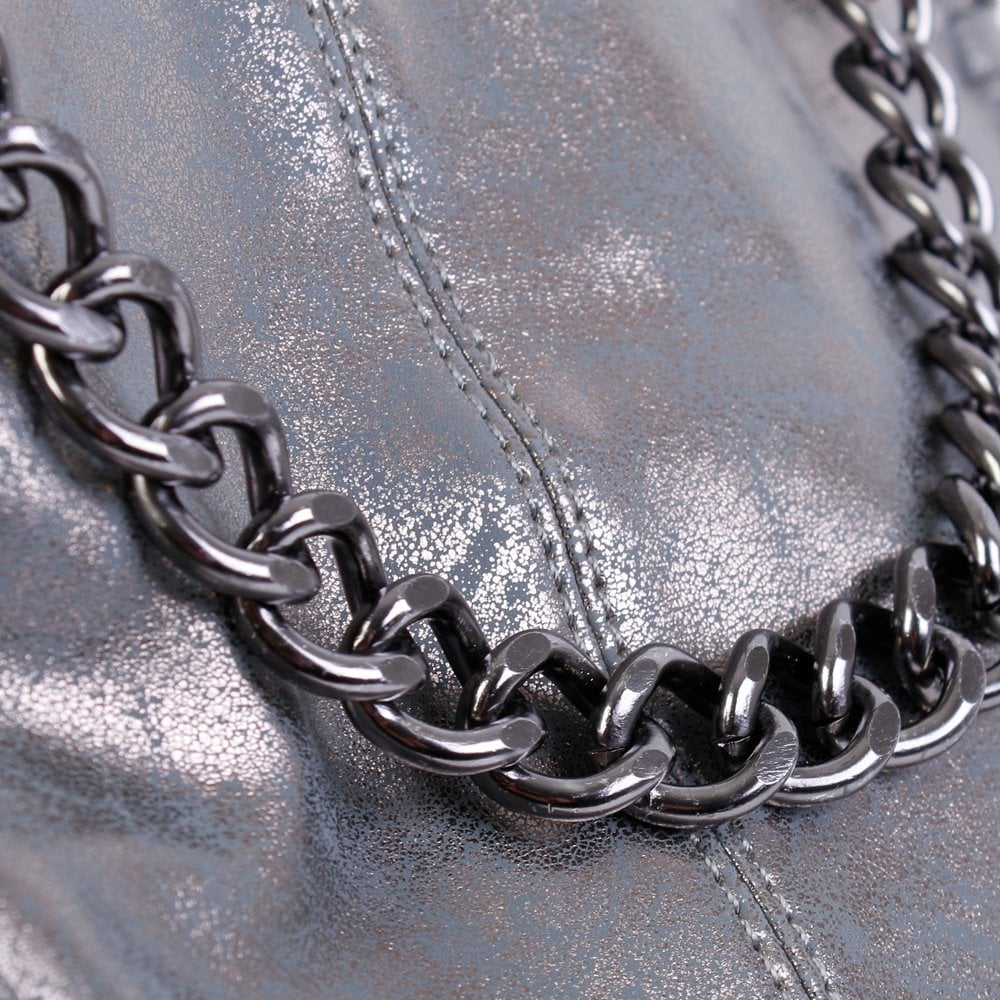 Large Pewter Metallic Chain Two Way Bag