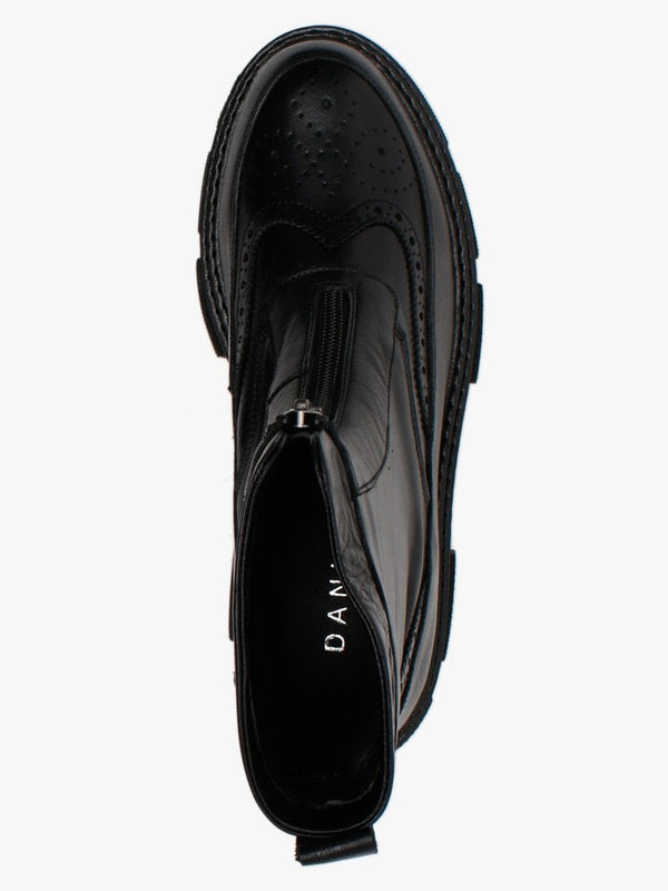 Bent Black Leather Brogue Ankle Boots