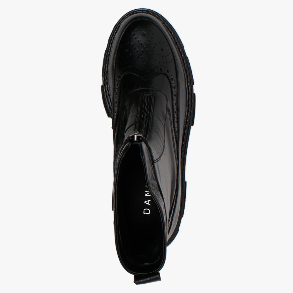 Bent Black Leather Brogue Ankle Boots