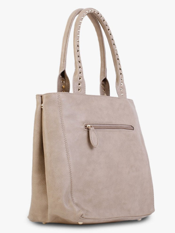 Beige Studded Tote Bag