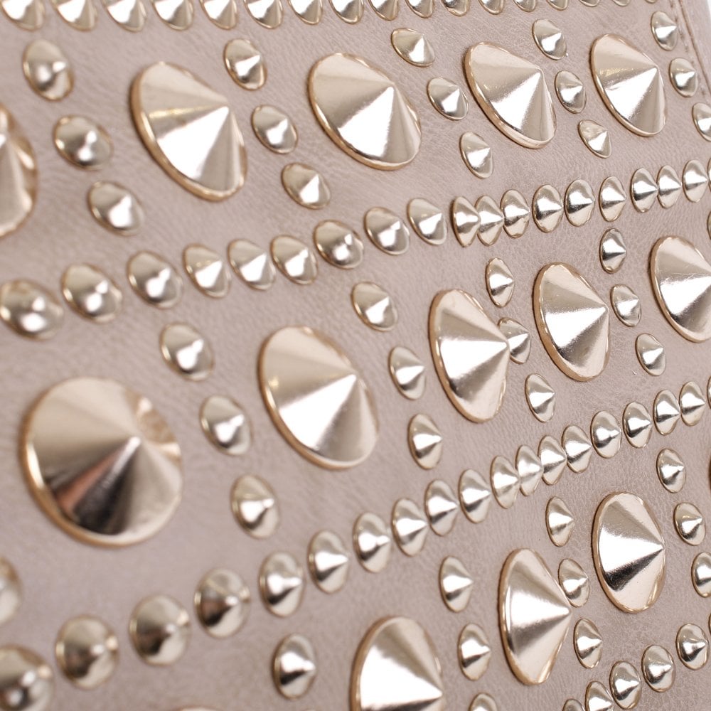 Beige Studded Tote Bag