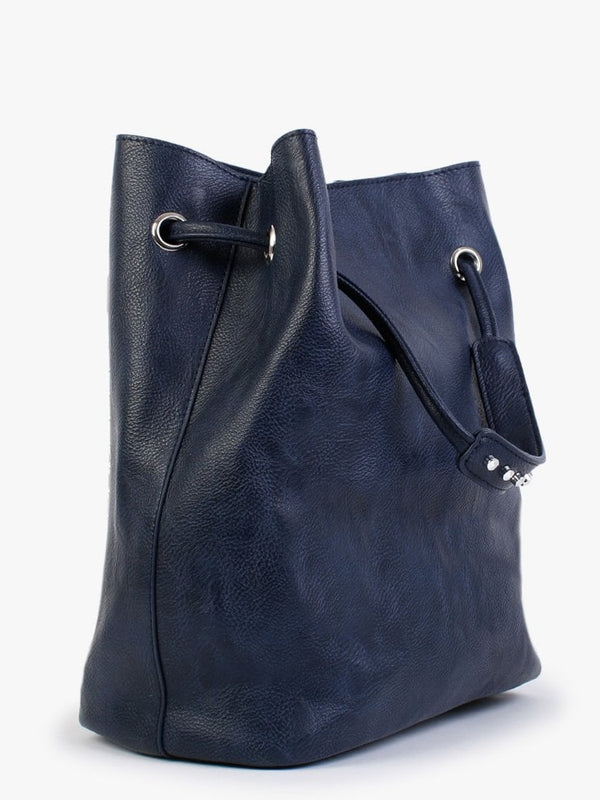 Navy Studded Draw String Shoulder Bag