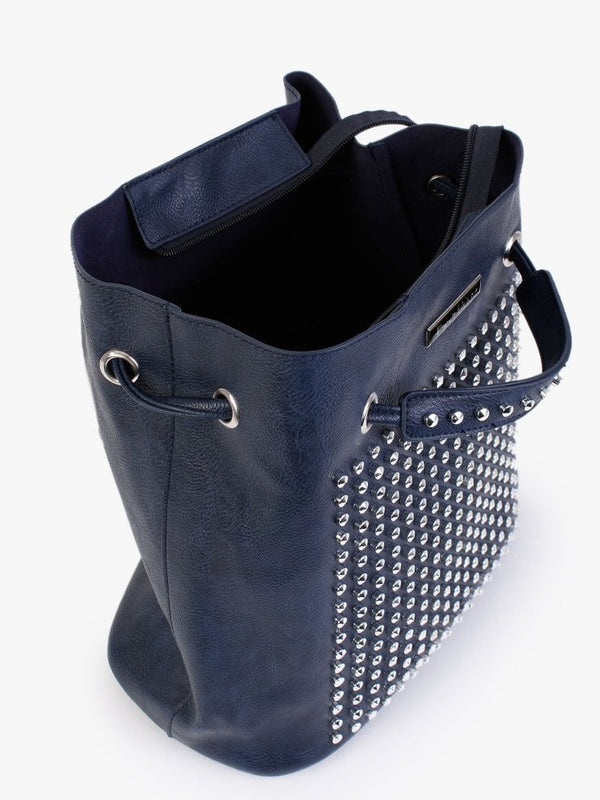 Navy Studded Draw String Shoulder Bag