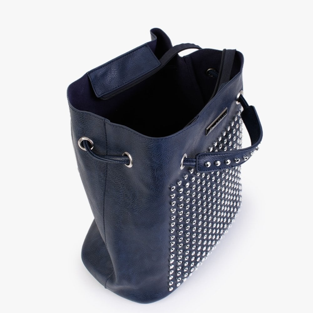 Navy Studded Draw String Shoulder Bag