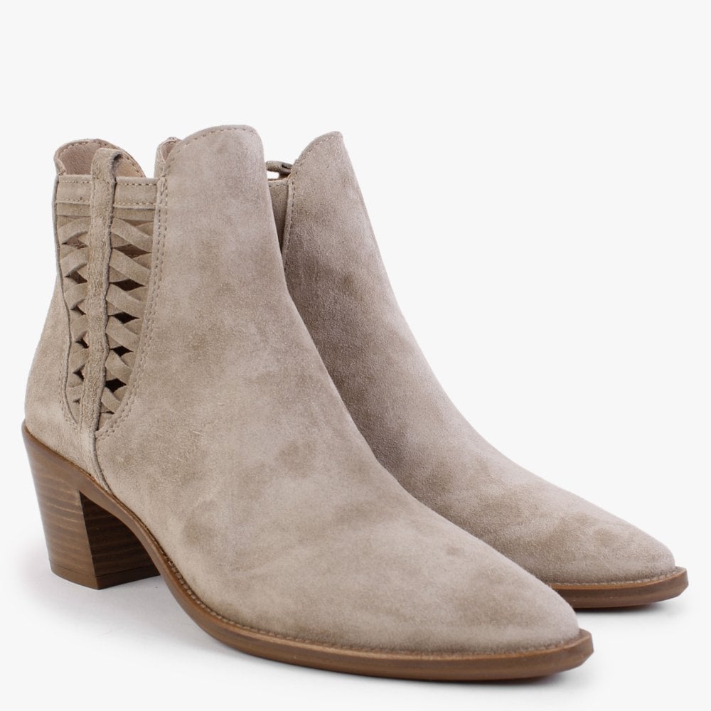 Barley Beige Suede Western Ankle Boots