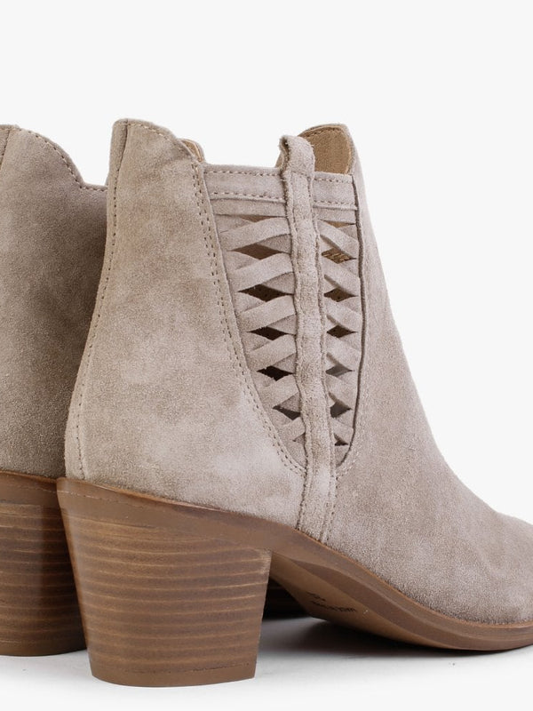 Barley Beige Suede Western Ankle Boots