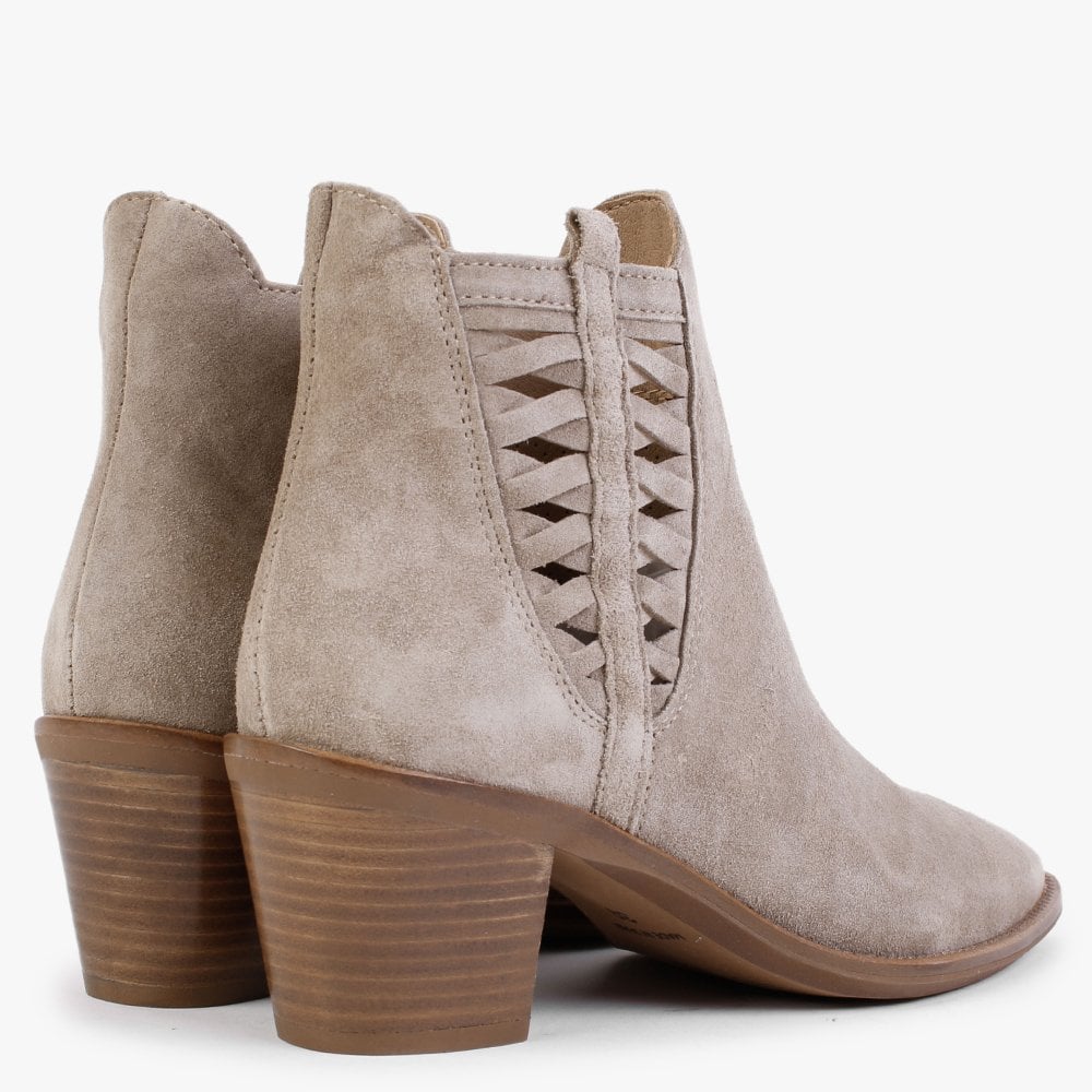 Barley Beige Suede Western Ankle Boots