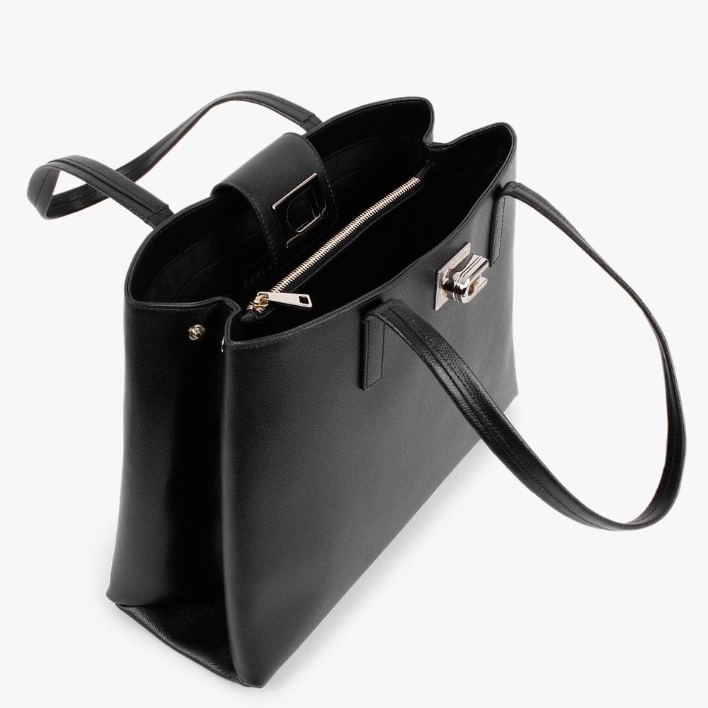 Ares Working Black Leather Tote Bag